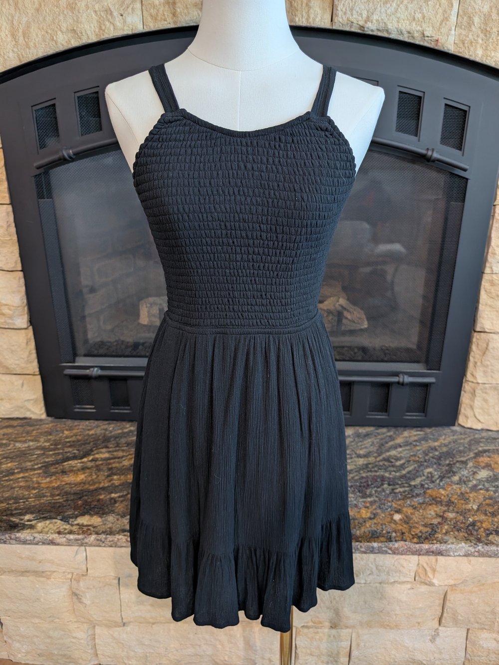 Women's Black Smocked Backless Summer Dress